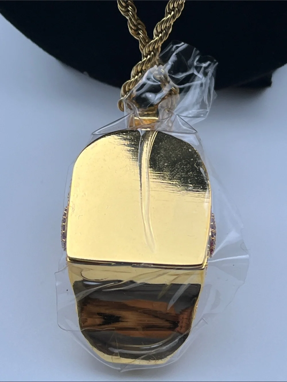 24”, Gold Iron Mask Pendant Necklace - Men's Gold Tone Statement Jewelry